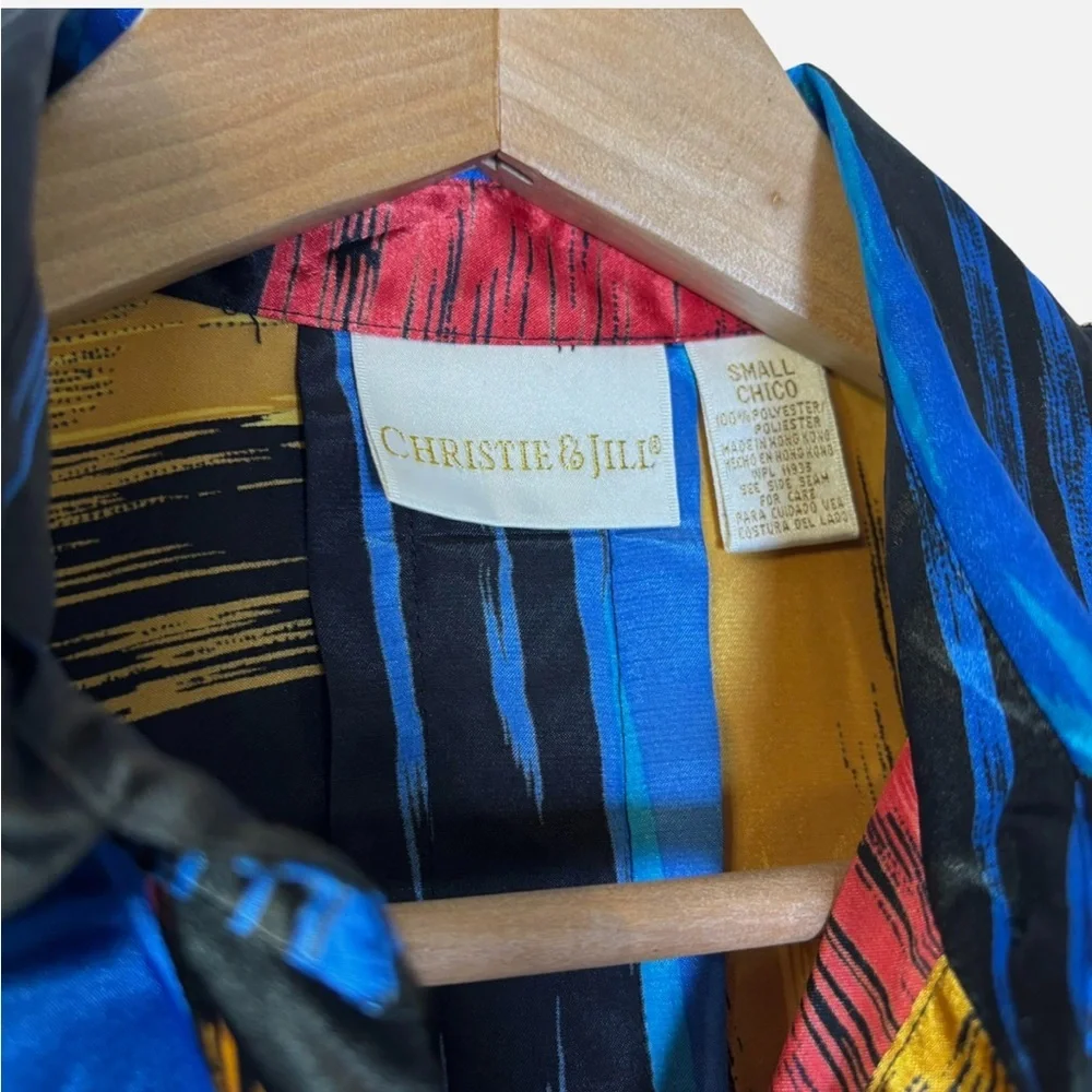 VTG 80s/90s Satiny Statement Tunic Top Blouse S Boho Disco ArtCore 70s Revival - Picture 6 of 6